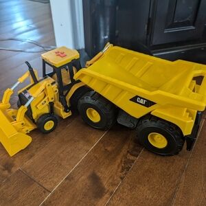 Set Of 2 Cat Dump Trucks And Excavator Construction Toddler Boy Toys